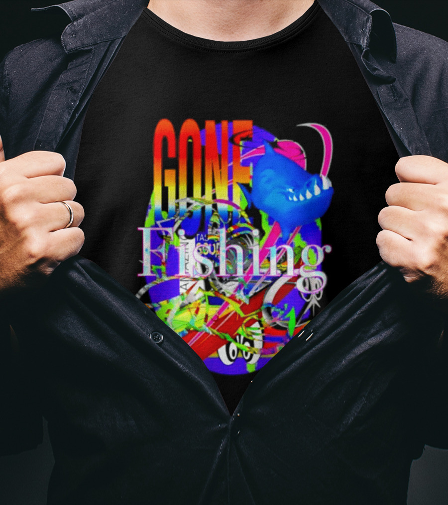 Gone Fishing Shark Rainbow Kayak Adventure T-Shirt