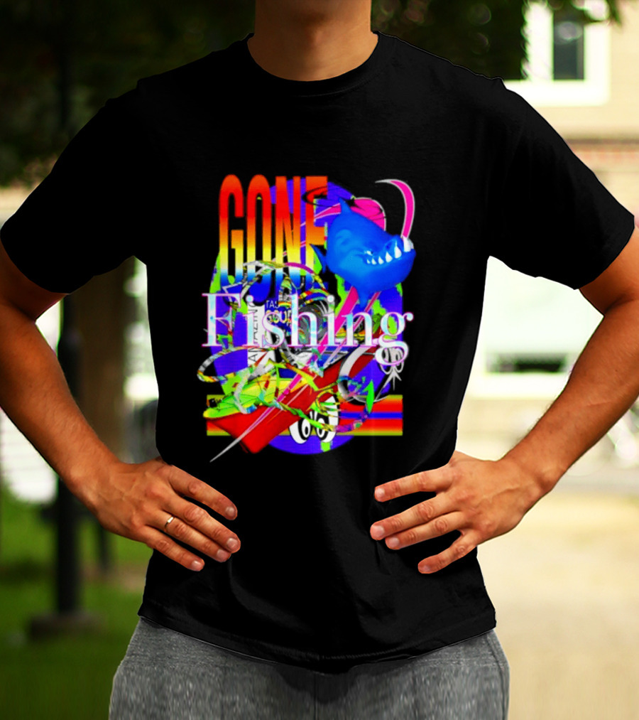 Gone Fishing Shark Rainbow Kayak Adventure T-Shirt