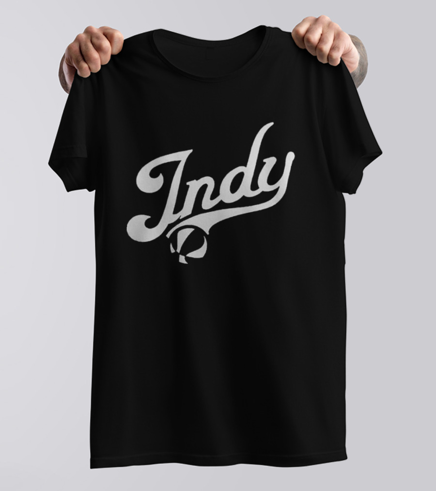 Indy Basketball Script Style With Iconic Ball Motif T-Shirt