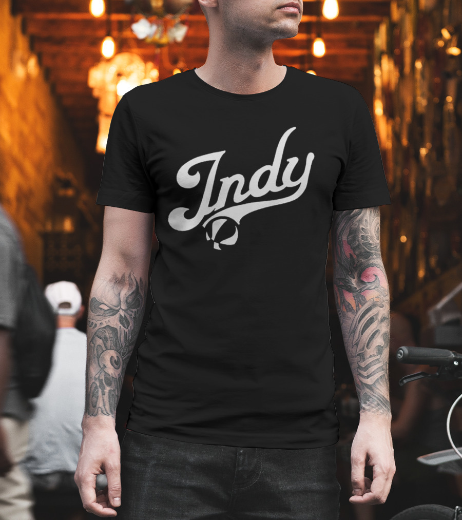 Indy Basketball Script Style With Iconic Ball Motif T-Shirt
