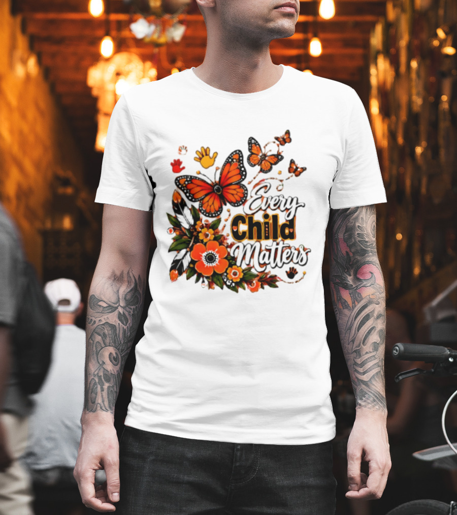 Every Child Matters Orange Butterfly Native Floral Anti Bully Kindness T-Shirt