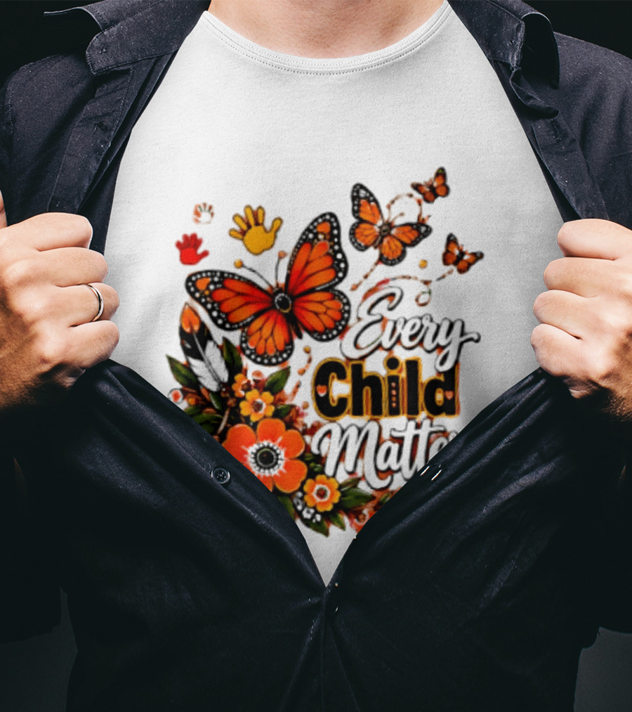 Every Child Matters Orange Butterfly Native Floral Anti Bully Kindness T-Shirt