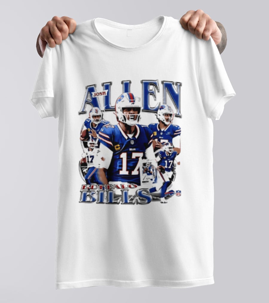 Josh Allen Buffalo Bills NFL Player Collage Featuring Number 17 Football Star T-Shirt