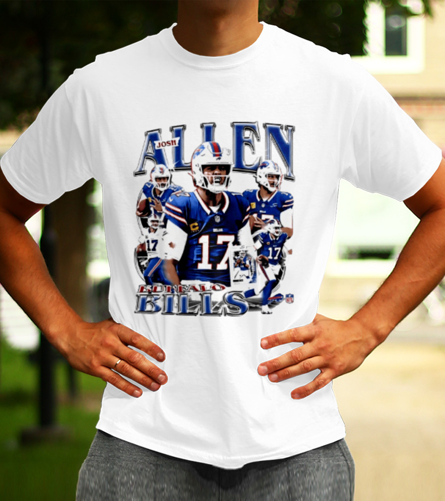 Josh Allen Buffalo Bills NFL Player Collage Featuring Number 17 Football Star T-Shirt