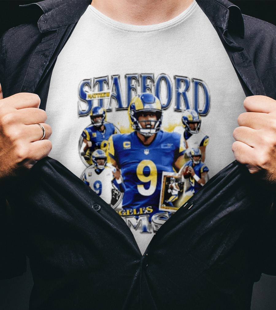 Matthew Stafford Los Angeles Rams 2026 Player Collage Number 9 Helmet Action Photos T-Shirt