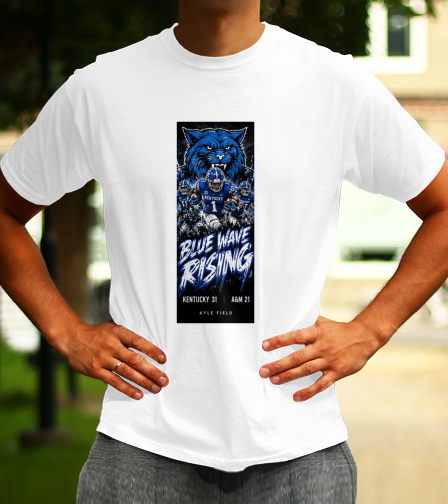 NCAA Kentucky Wildcats Blue Wave Rising 31 To 21 Victory At Texas AM Kyle Field T-Shirt