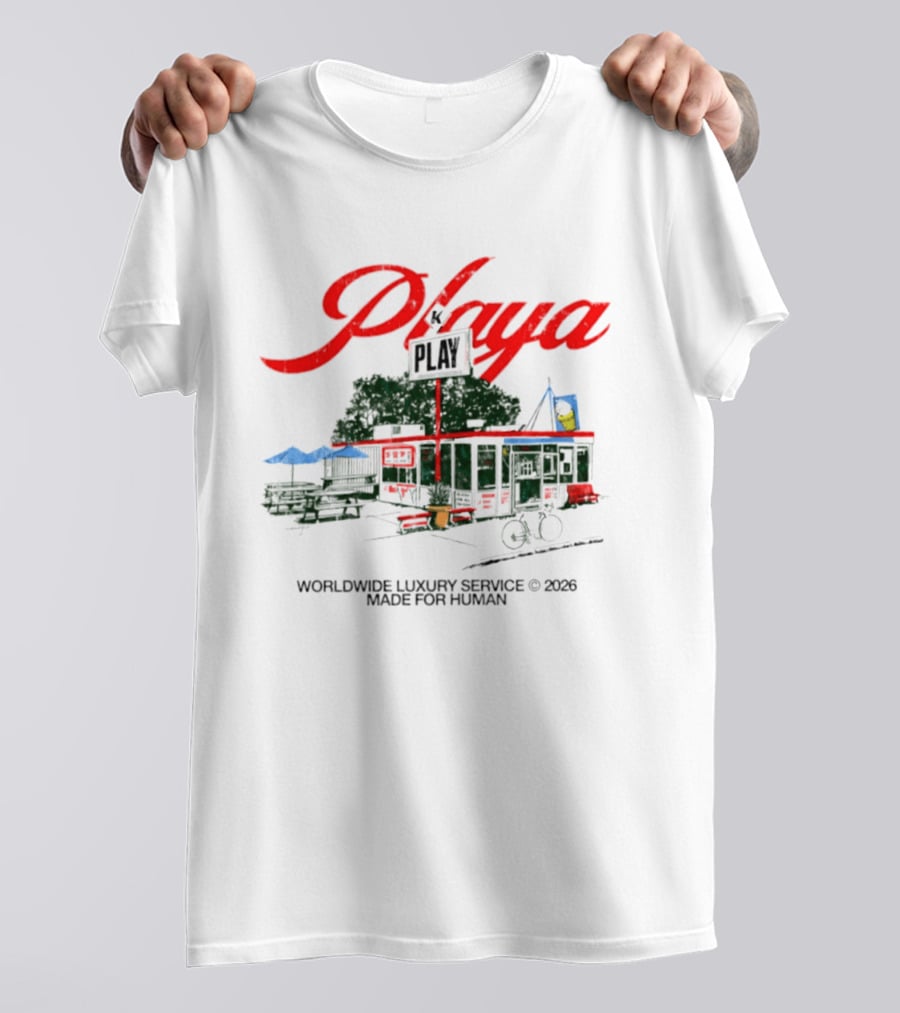 Playa K Play Worldwide Luxury Service 2026 Made For Human Bicycle Outdoor Scene T-Shirt