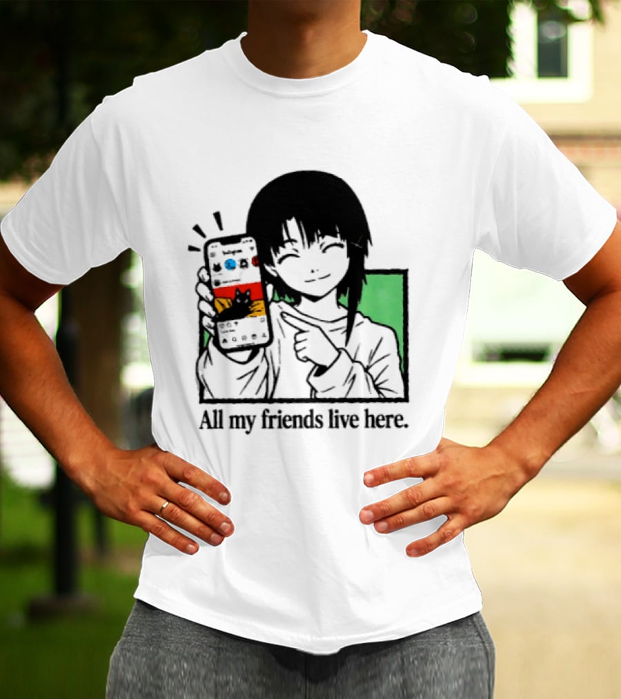 Brandon Crownover All My Friends Live Here Anime Character With Smartphone T-Shirt