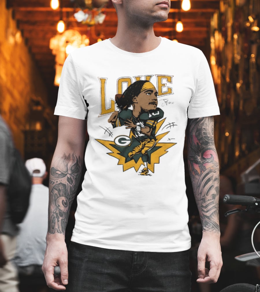 Green Bay Packers Jordan Love Caricature Football Star T-Shirt