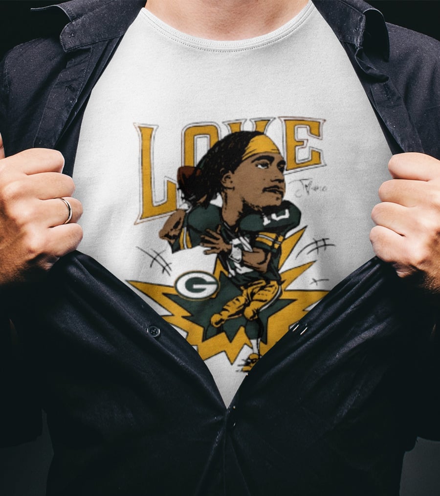 Green Bay Packers Jordan Love Caricature Football Star T-Shirt
