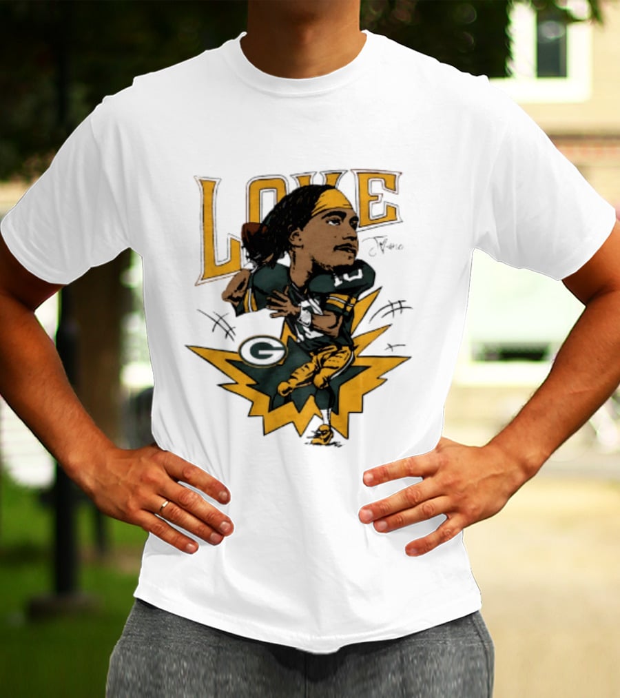 Green Bay Packers Jordan Love Caricature Football Star T-Shirt