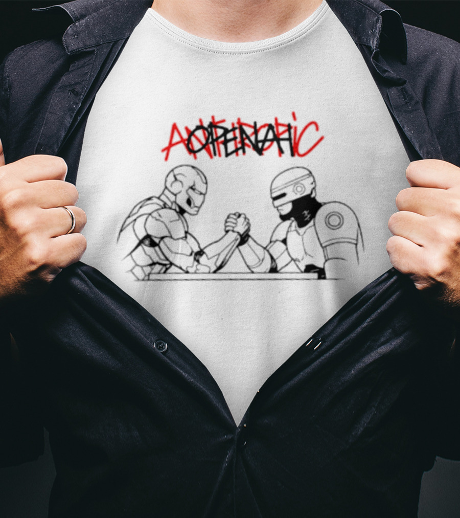 Iron Man Robocop Arm Wrestling Match Marvel Aesthetic T-Shirt