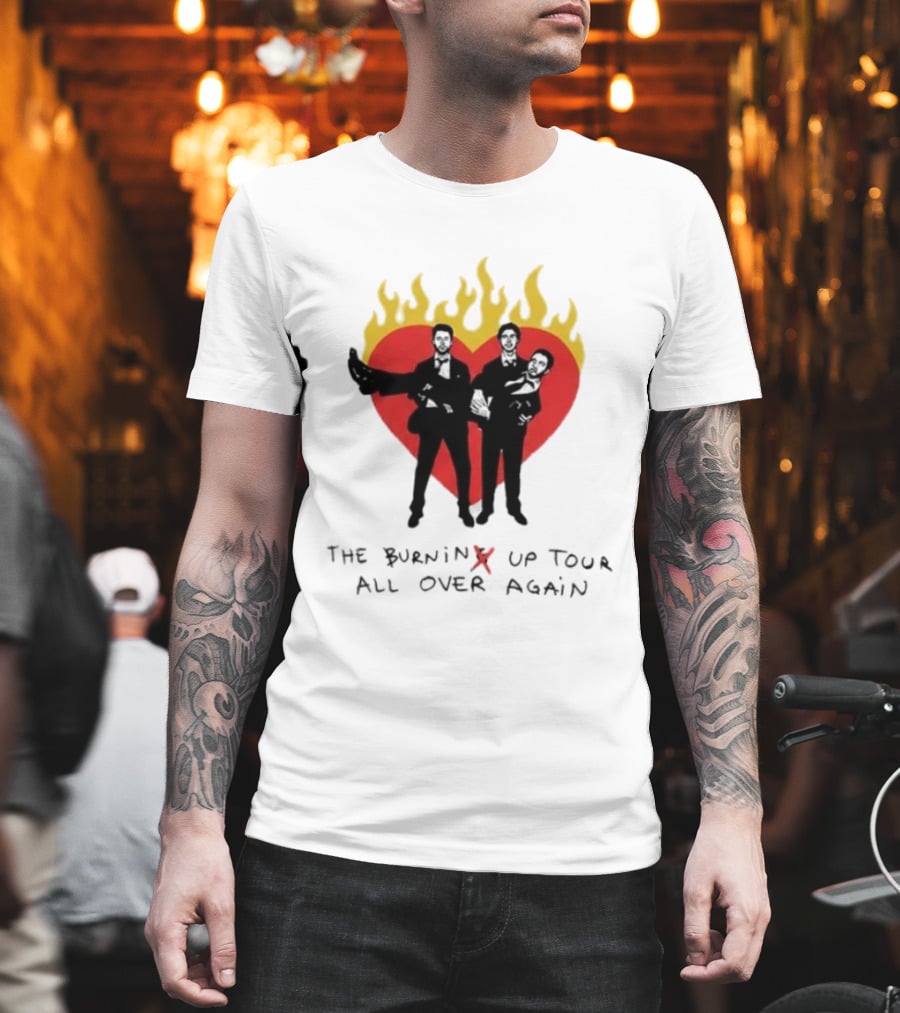 Jonas Brothers Burnin' Up Tour All Over Again Heart Flames Silhouette 2026 T-Shirt