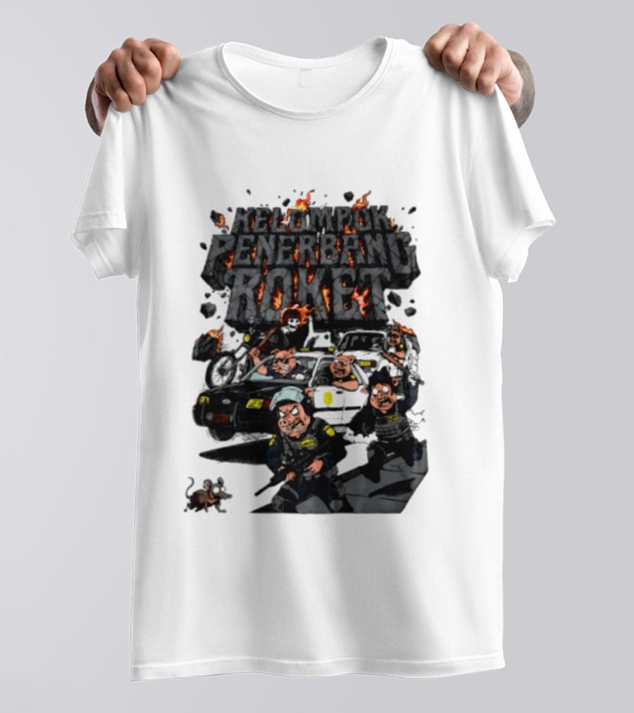 Kelompok Penerbang Roket Pig Police Bastard Burning Riot Scene T-Shirt