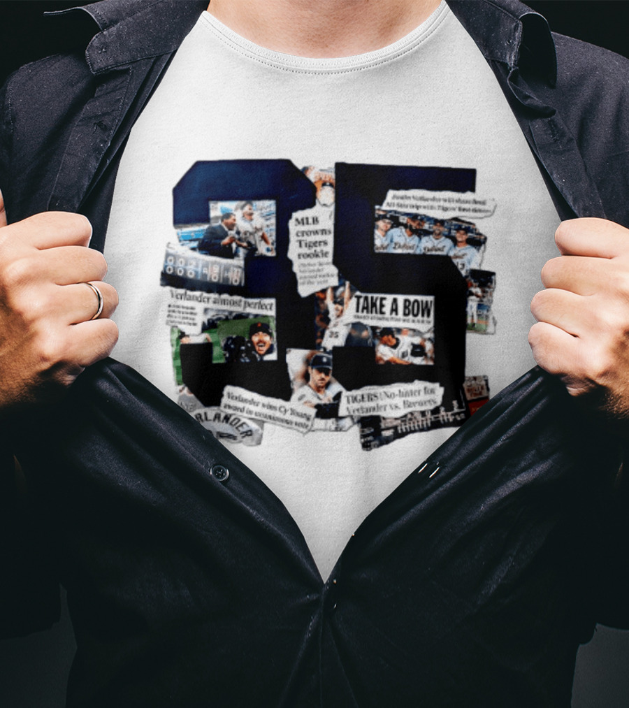 Justin Verlander MLB Crowns Tigers Rookie No Hitter Collage 35 T-Shirt