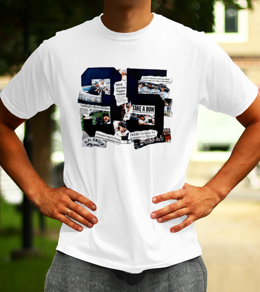 Justin Verlander MLB Crowns Tigers Rookie No Hitter Collage 35 T-Shirt