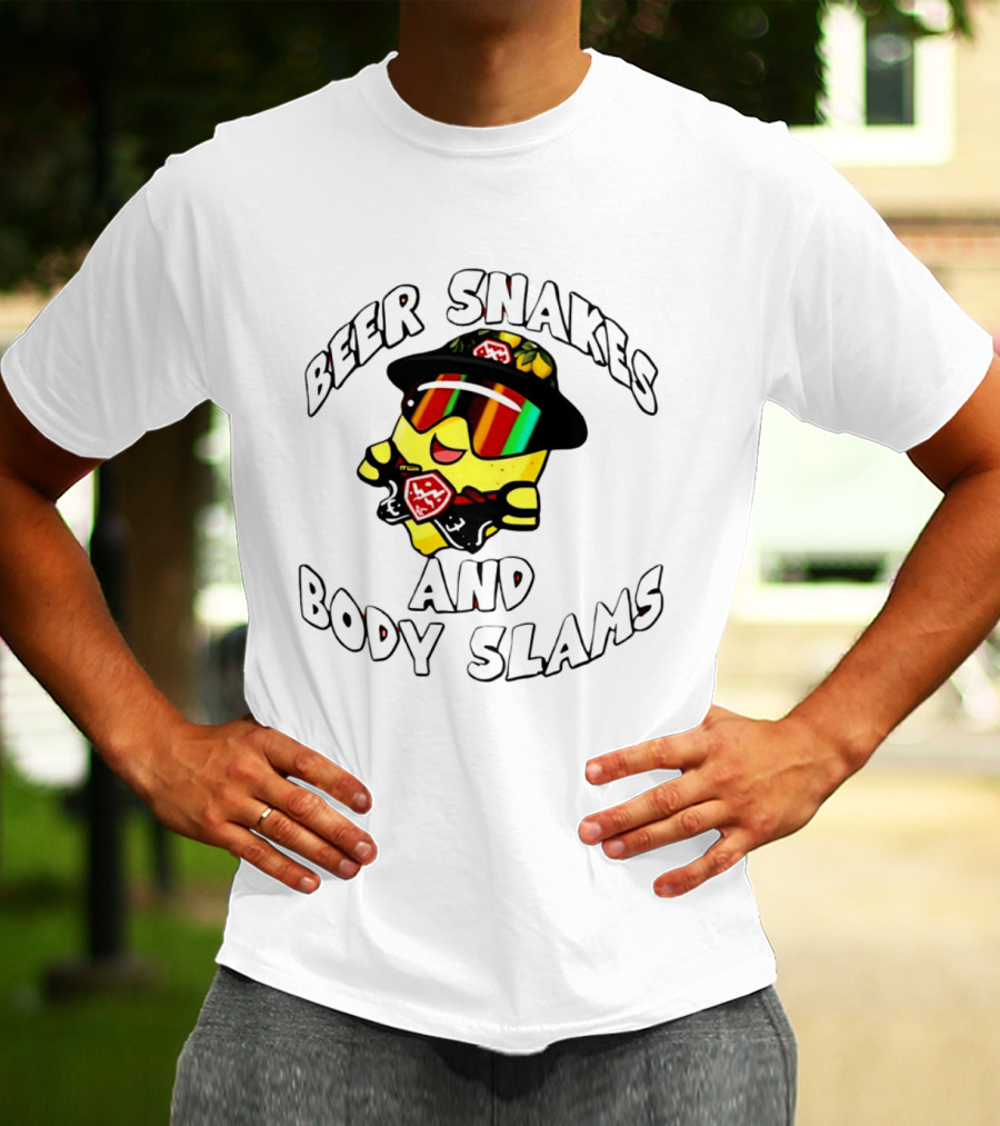 Beer Snakes And Body Slams Lemon Guy Fun Retro 90s T-Shirt