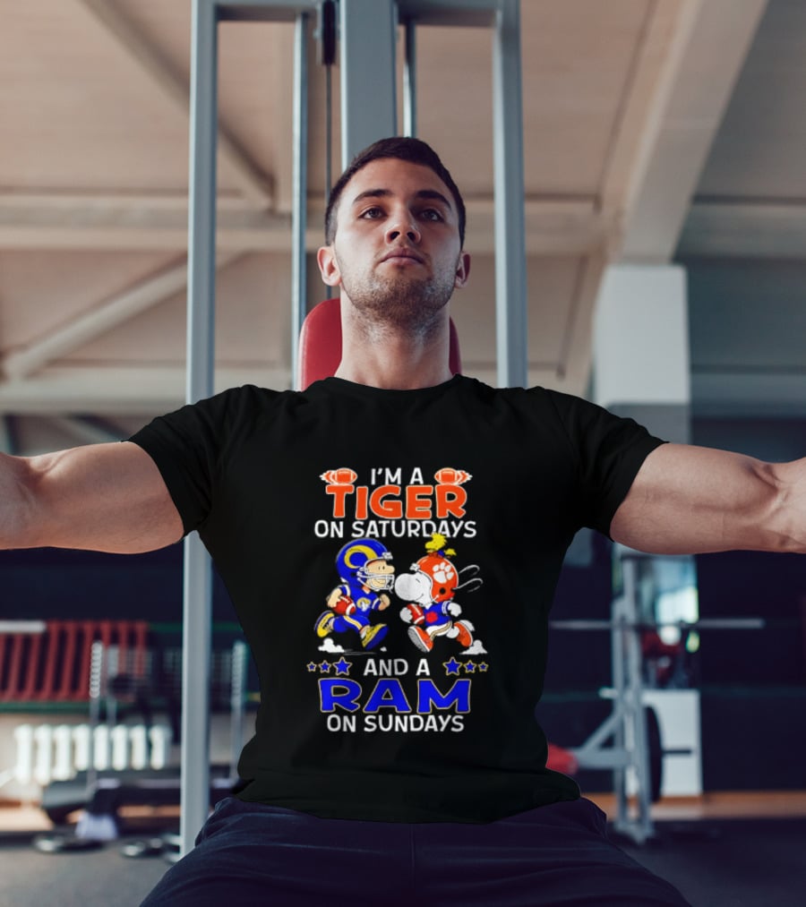 Peanuts I'm A Tiger On Saturdays And A Ram On Sundays Football Fans T-Shirt