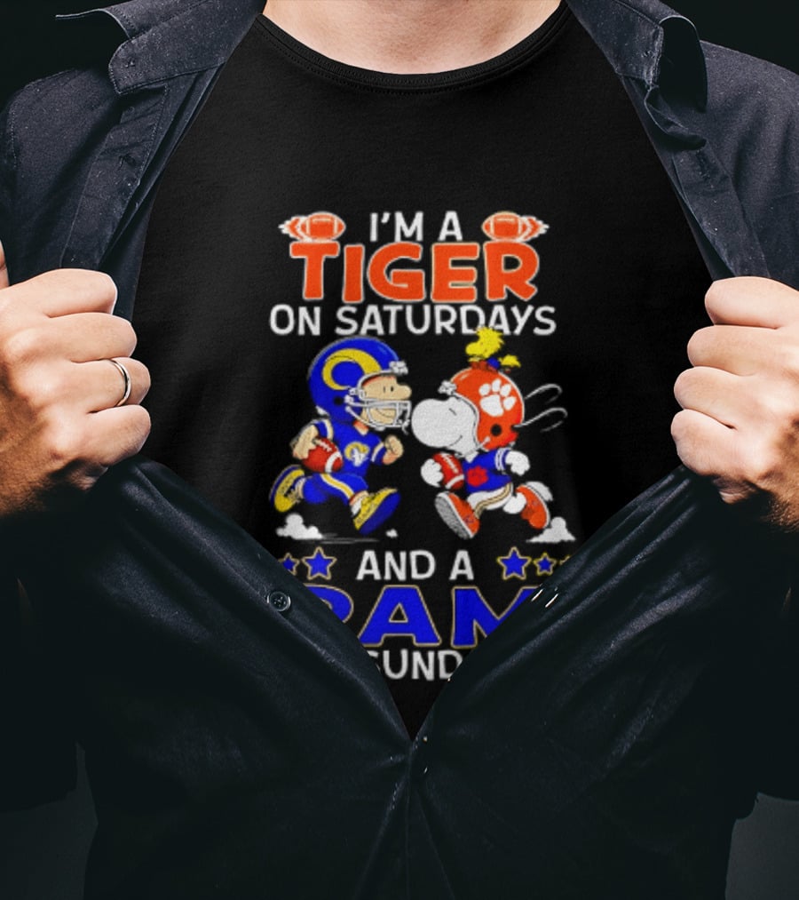 Peanuts I'm A Tiger On Saturdays And A Ram On Sundays Football Fans T-Shirt