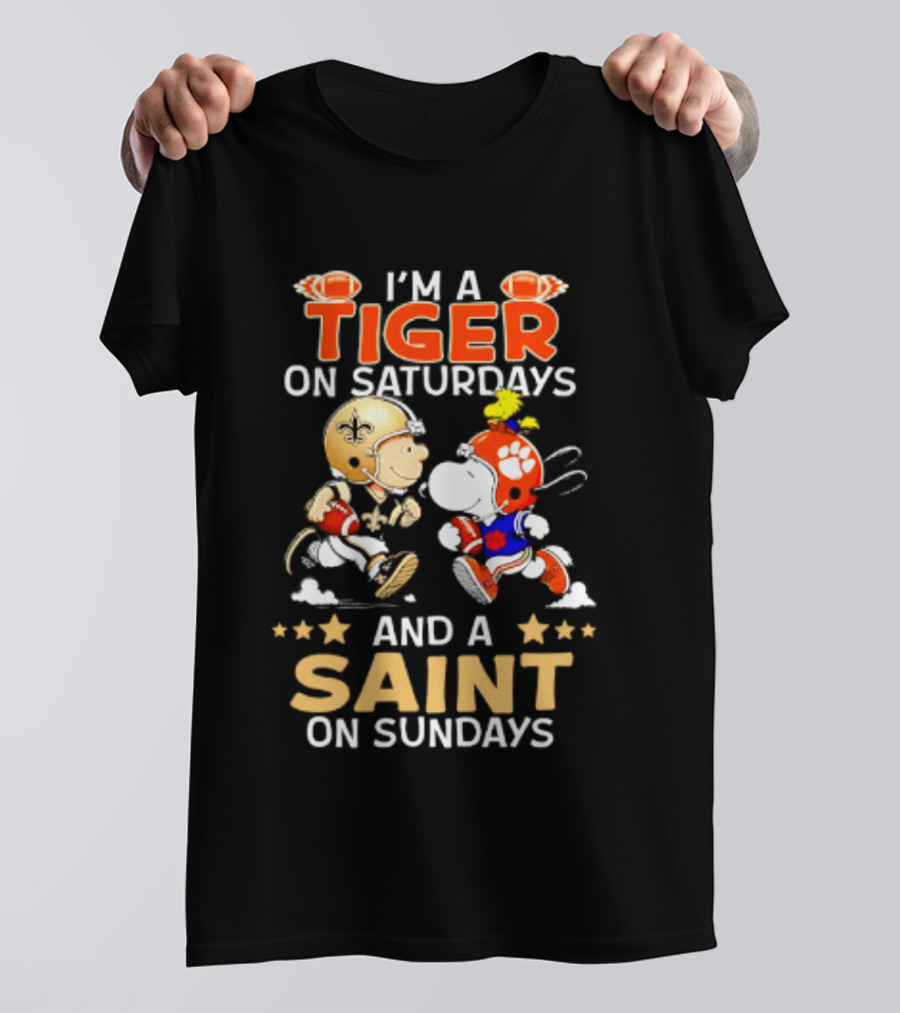 Tiger On Saturdays And Saint On Sundays Football Peanuts Characters T-Shirt