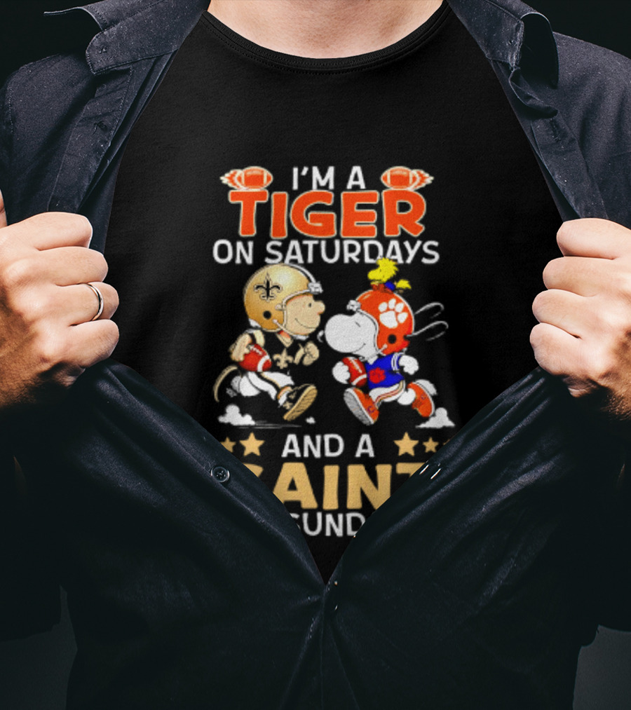 Tiger On Saturdays And Saint On Sundays Football Peanuts Characters T-Shirt