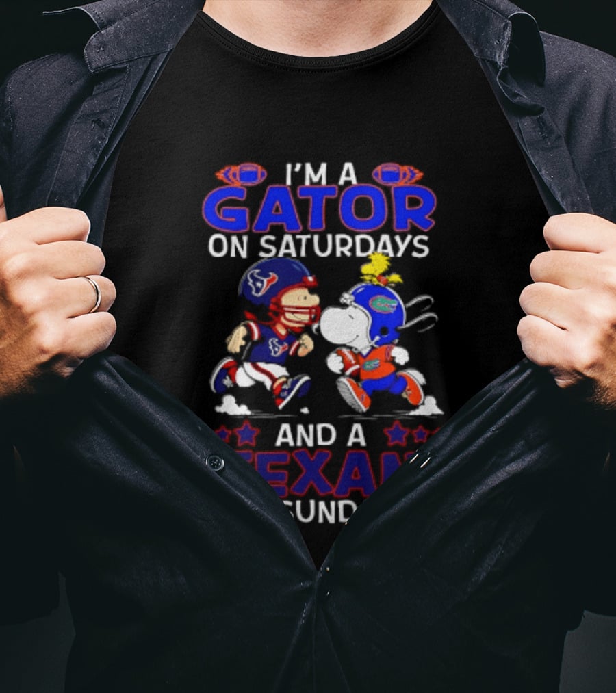 Peanuts Gator On Saturdays Texan On Sundays Football Mashup T-Shirt