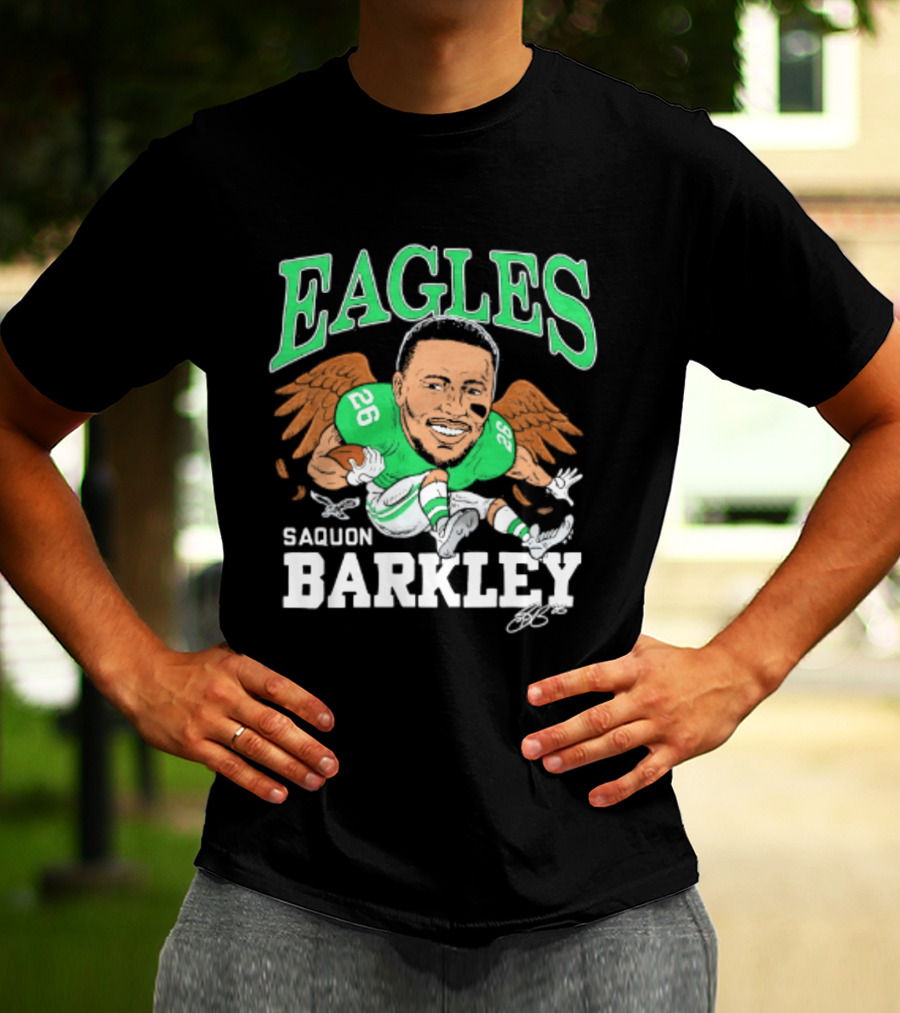 Eagles Saquon Barkley Caricature Green Wings 26 T-Shirt
