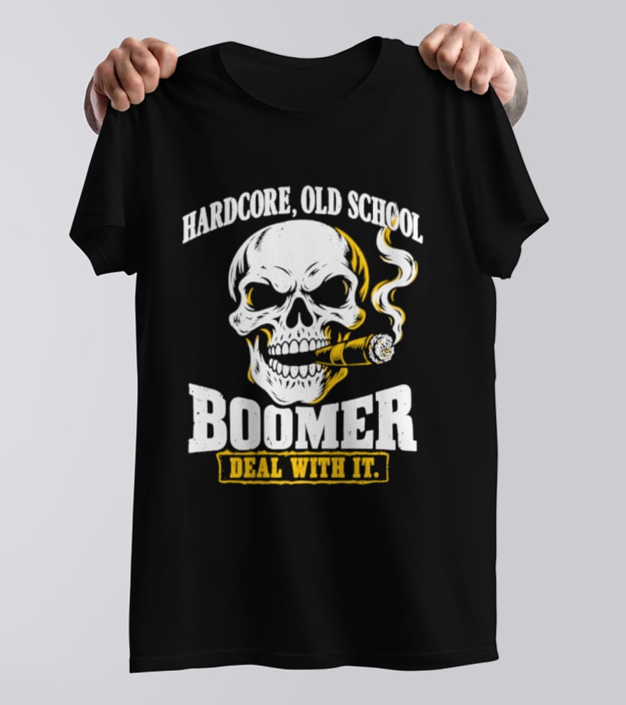 Hardcore Old School Boomer Skull Smoking Deal With It T-Shirt