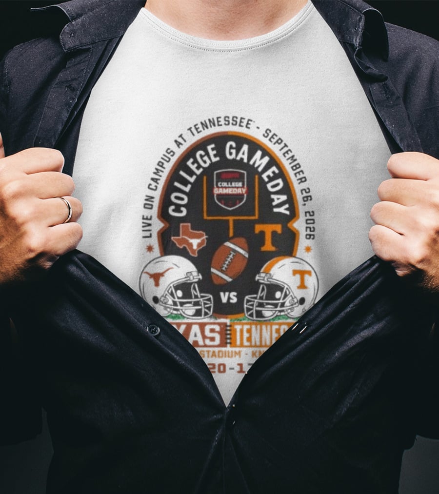 Live On Campus At Tennessee September 26 2026 College GameDay Neyland Stadium Knoxville Texas Longhorns Vs Tennessee Volunteers 20 17 T-Shirt