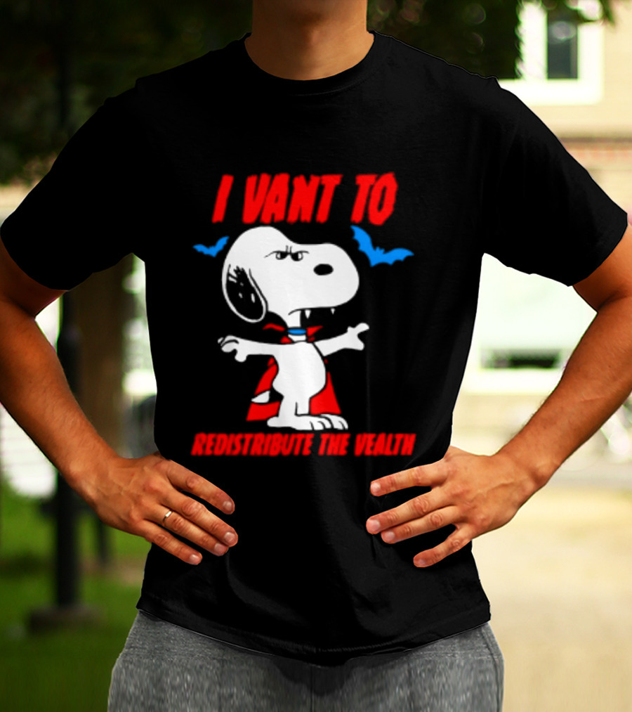 Snoopy I Want To Redistribute The Wealth Halloween Dracula Bats T-Shirt