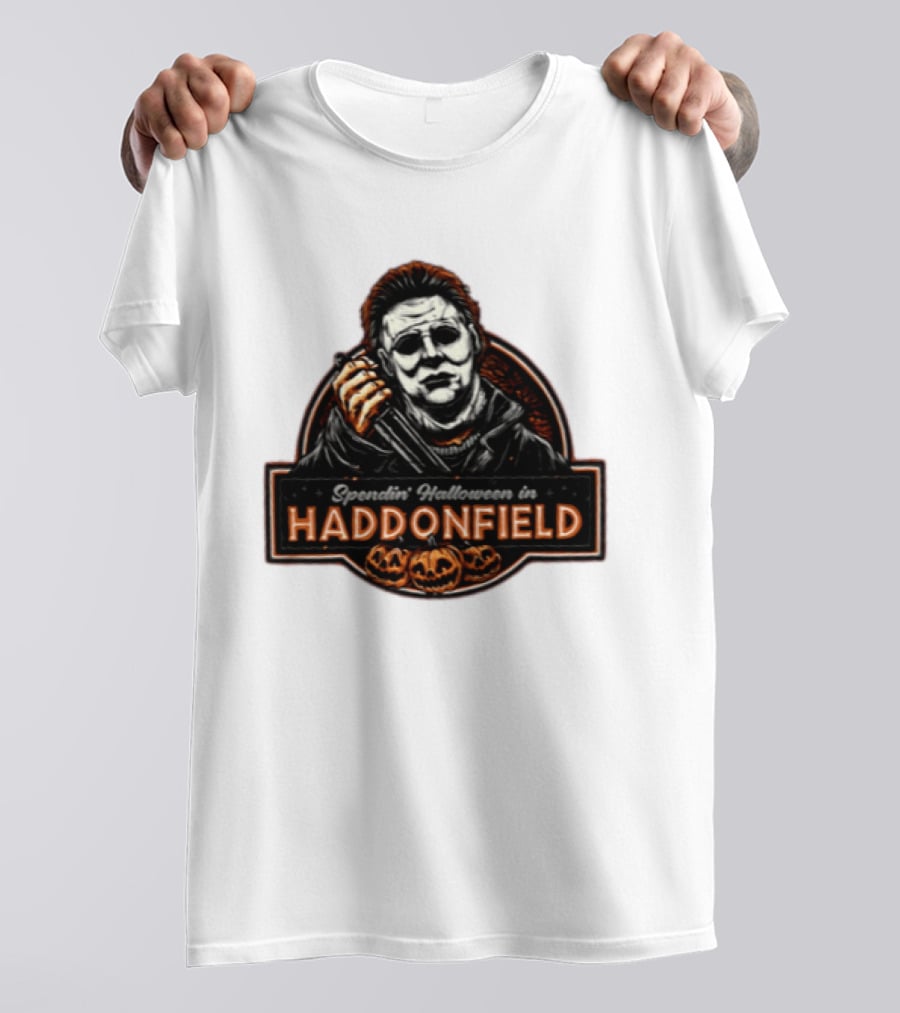 Michael Myers Spendin' Halloween In Haddonfield With Pumpkins T-Shirt