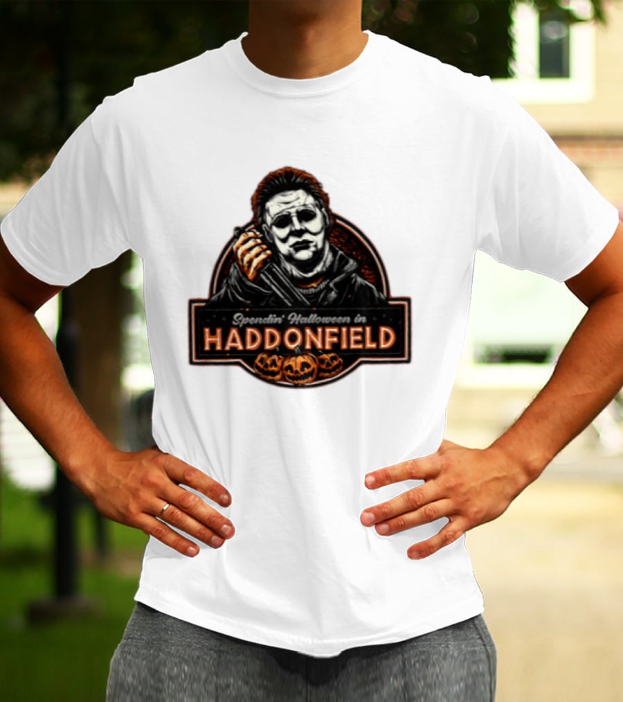 Michael Myers Spendin' Halloween In Haddonfield With Pumpkins T-Shirt