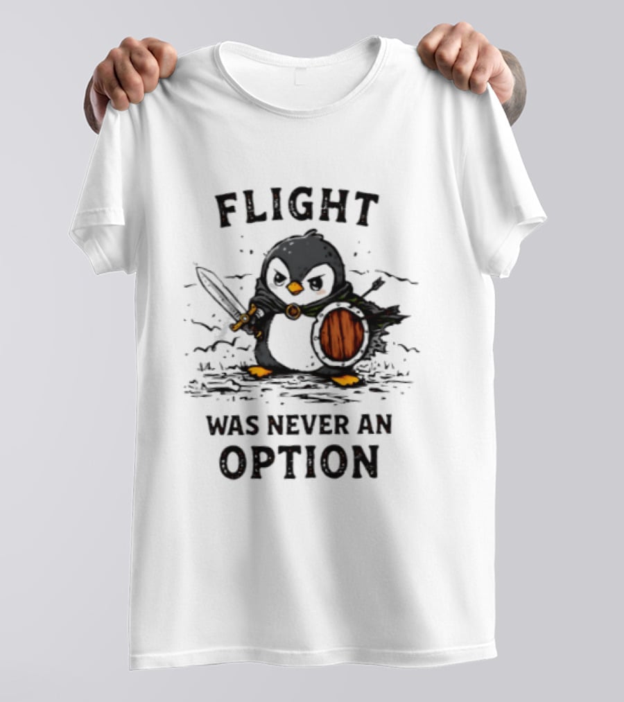 Penguin Knight Flight Was Never An Option Sword And Shield Warrior T-Shirt