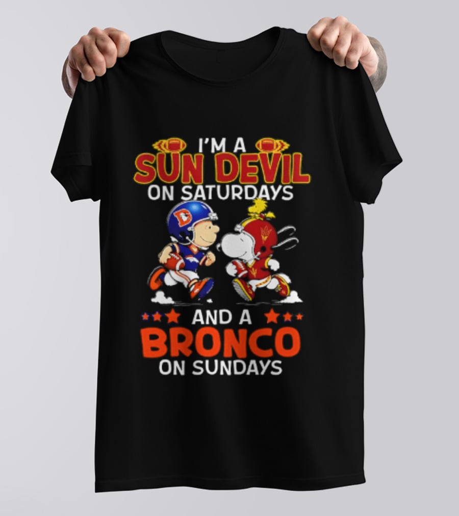 Peanuts I'm A Sun Devil On Saturdays And A Bronco On Sundays Football Cartoon T-Shirt