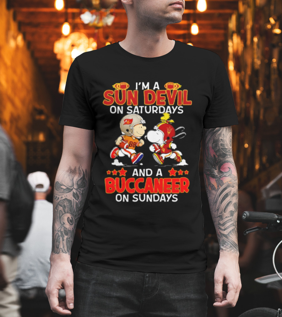 I'm A Sun Devil On Saturdays And A Buccaneer On Sundays Peanuts Characters Football Fan T-Shirt