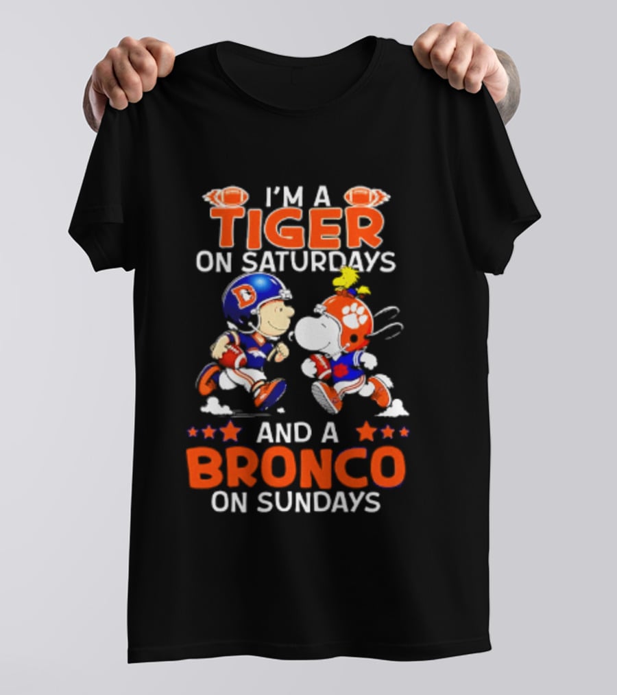Peanuts Clemson Tigers On Saturdays Denver Broncos On Sundays Football Fan T-Shirt