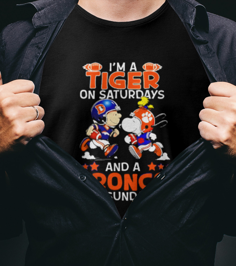 Peanuts Clemson Tigers On Saturdays Denver Broncos On Sundays Football Fan T-Shirt