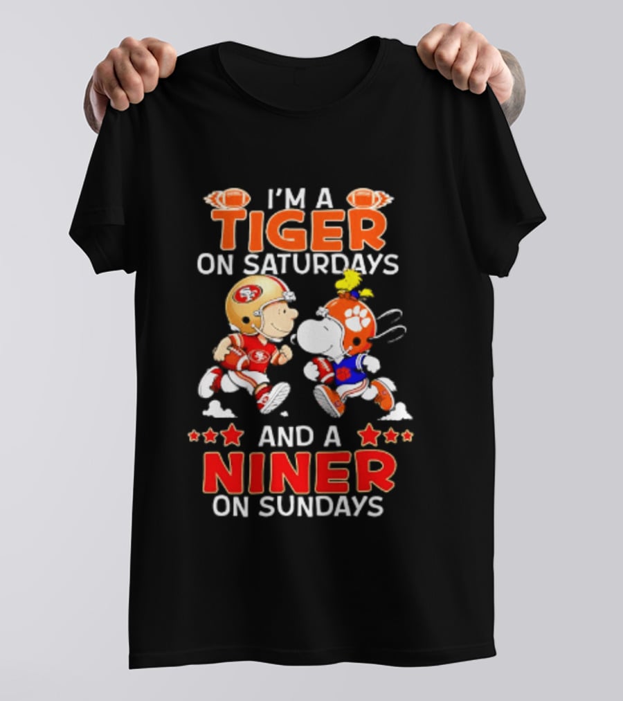 I'm A Clemson Tiger On Saturdays And A San Francisco 49ers Niner On Sundays Peanuts Characters Football Fan T-Shirt
