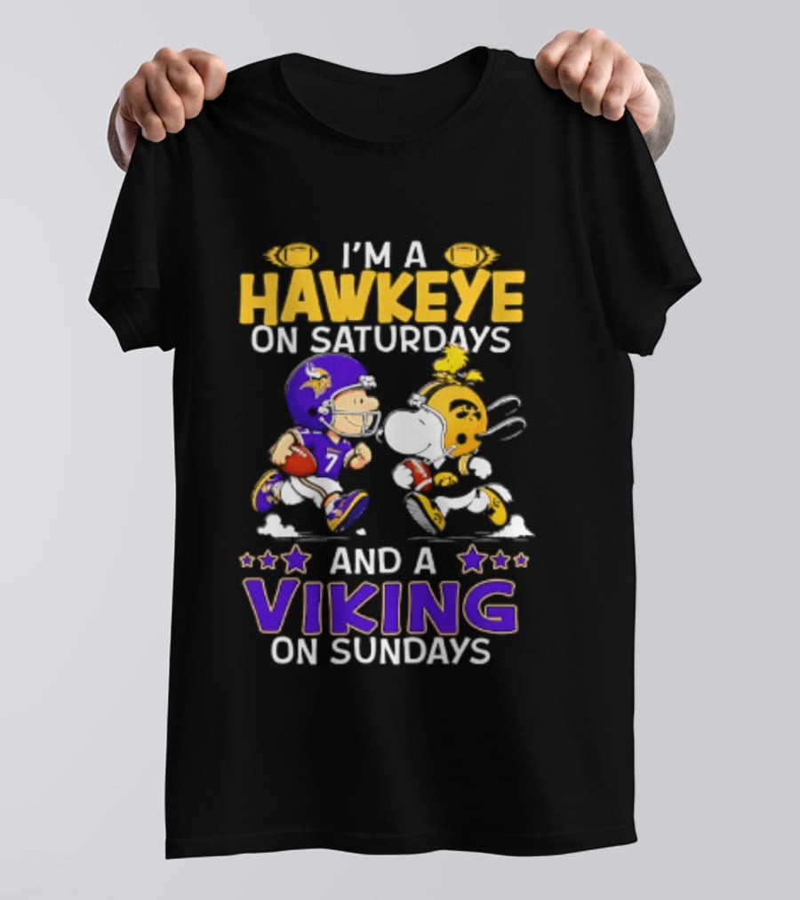 I'm A Hawkeye On Saturdays And A Viking On Sundays Peanuts Mashup T-Shirt