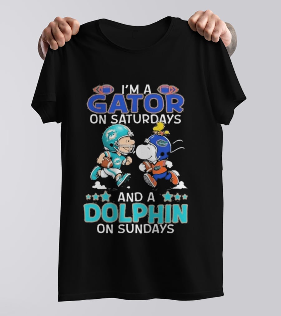 Charlie Brown Snoopy Gator Saturdays Dolphin Sundays Football T-Shirt
