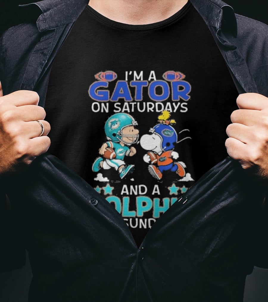 Charlie Brown Snoopy Gator Saturdays Dolphin Sundays Football T-Shirt