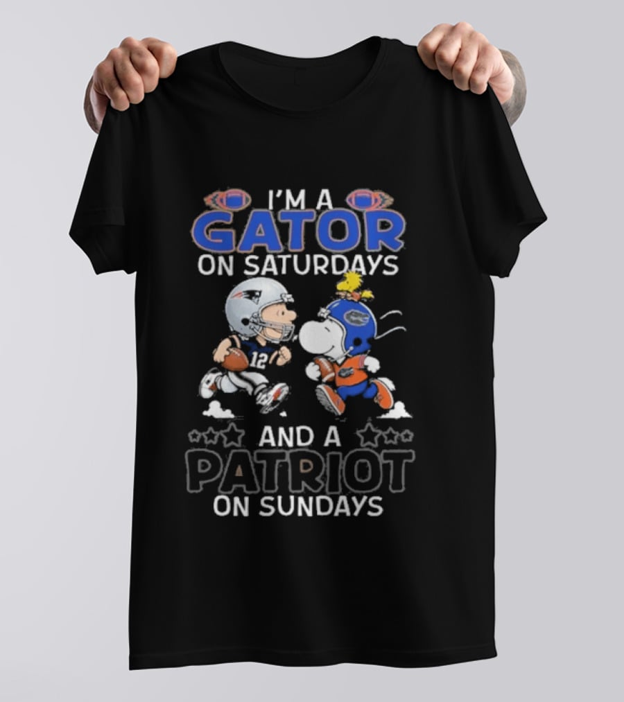 Charlie Brown Snoopy I'm A Gator On Saturdays And A Patriot On Sundays Football Fun T-Shirt