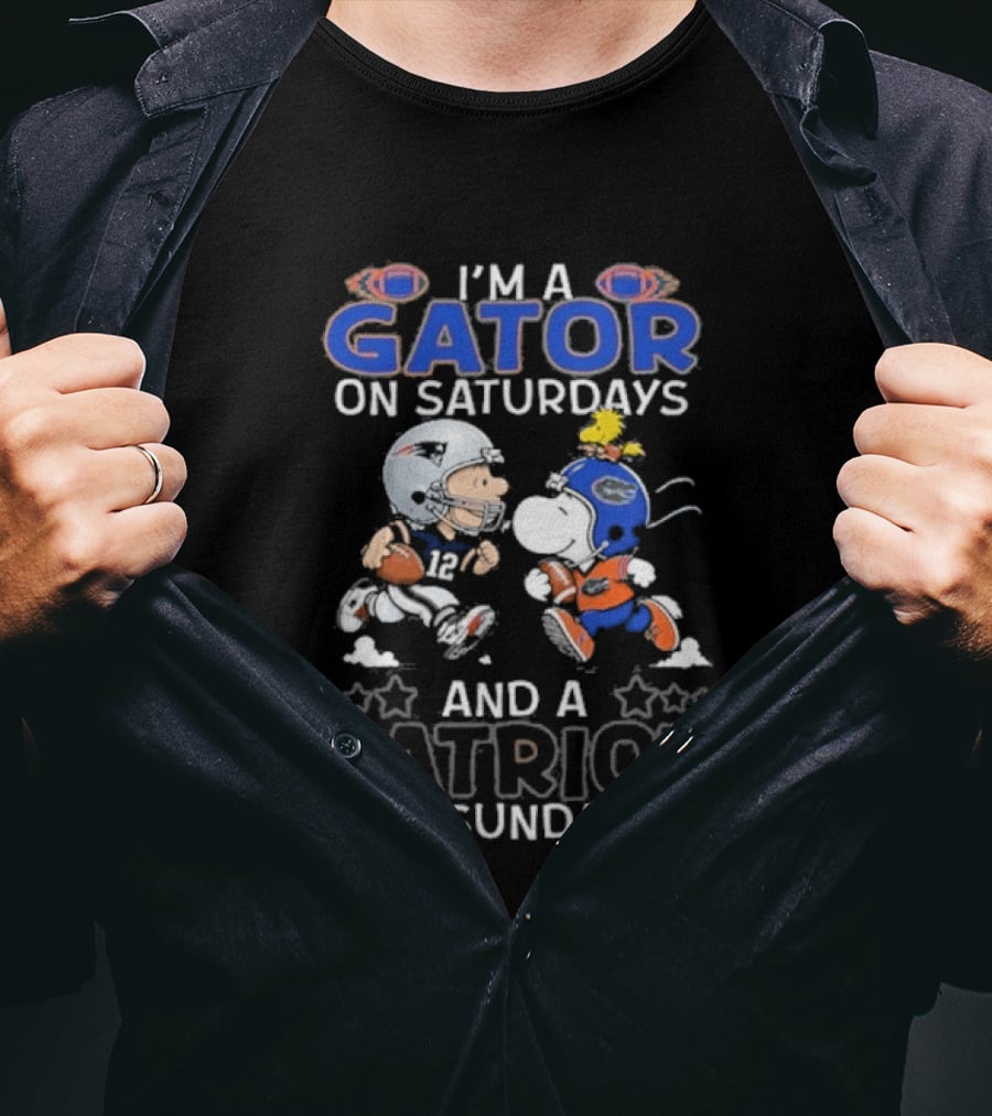 Charlie Brown Snoopy I'm A Gator On Saturdays And A Patriot On Sundays Football Fun T-Shirt