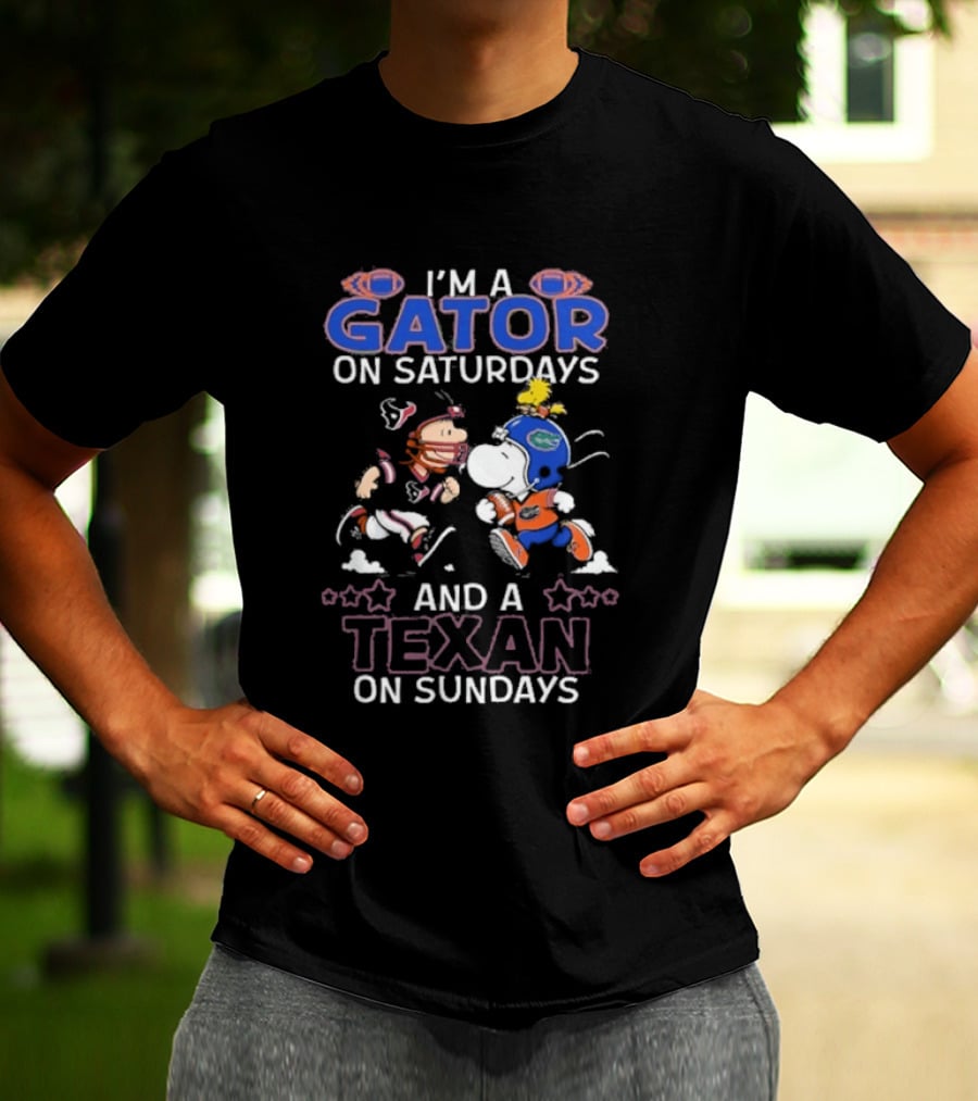 Charlie Brown And Snoopy I'm A Gator On Saturdays And A Texan On Sundays Football T-Shirt