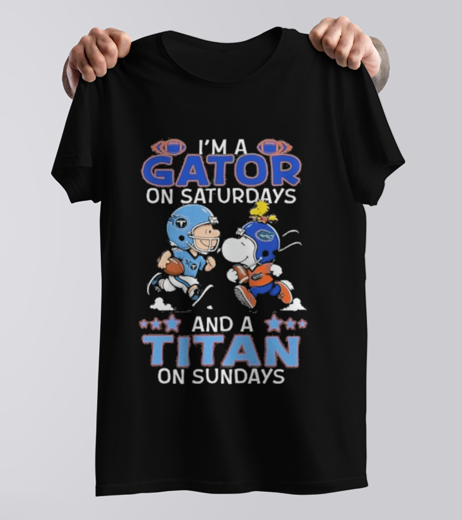 Charlie Brown Snoopy Gator Saturdays Titan Sundays Football T-Shirt