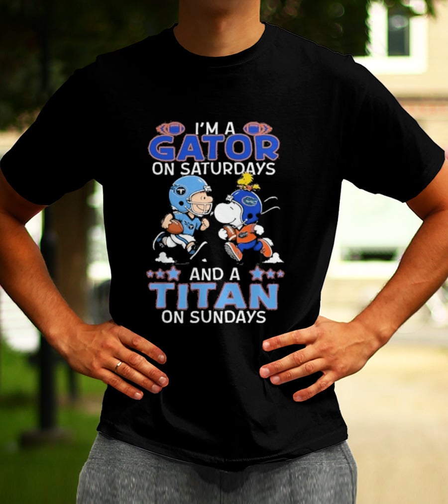 Charlie Brown Snoopy Gator Saturdays Titan Sundays Football T-Shirt