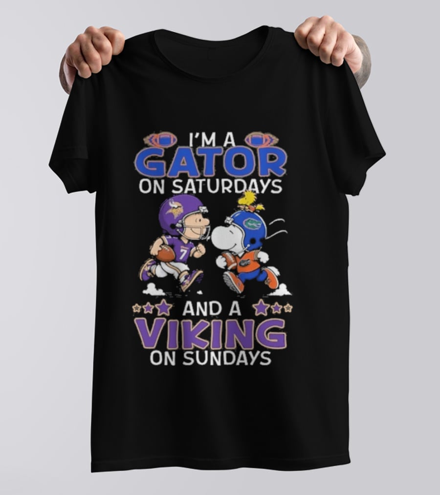 Charlie Brown Snoopy I'm A Gator On Saturdays Viking On Sundays Football Fun T-Shirt