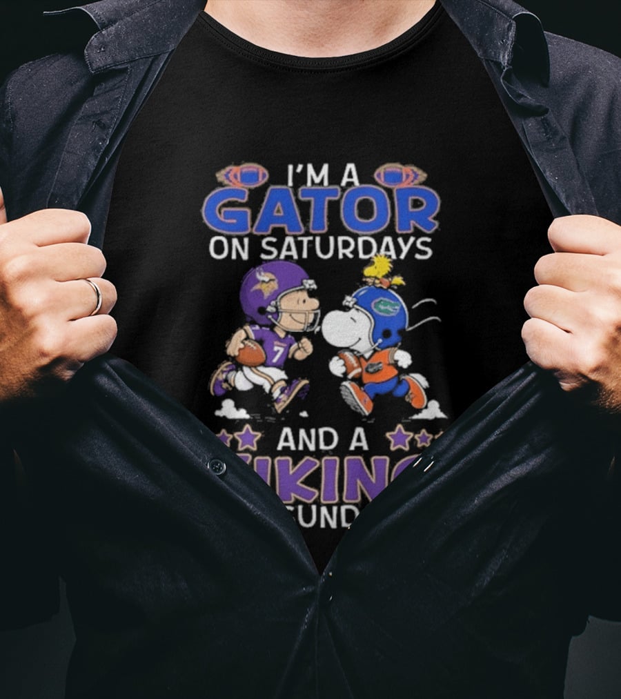 Charlie Brown Snoopy I'm A Gator On Saturdays Viking On Sundays Football Fun T-Shirt
