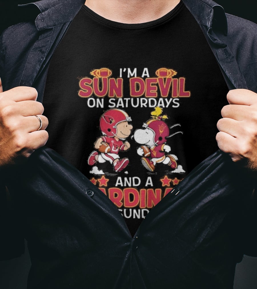 Charlie Brown Snoopy Sun Devil Saturdays Cardinal Sundays Football T-Shirt