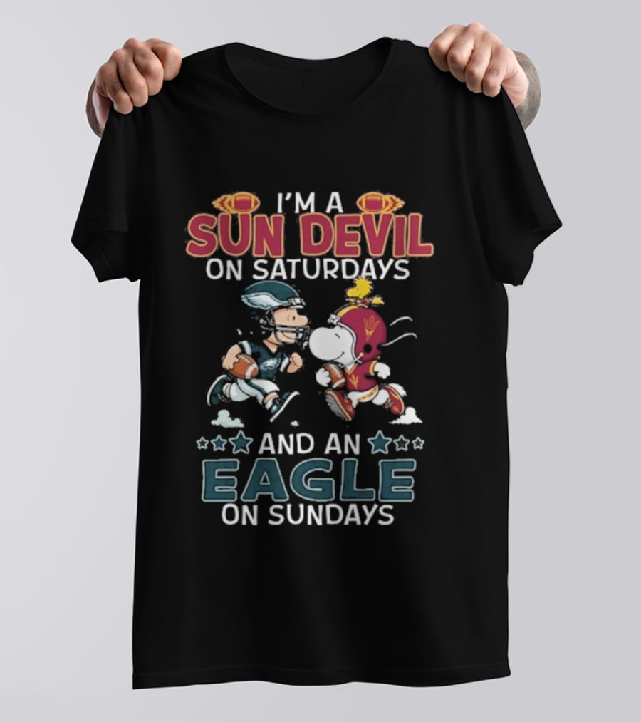 I'm A Sun Devil On Saturdays And An Eagle On Sundays Charlie Brown Snoopy T-Shirt